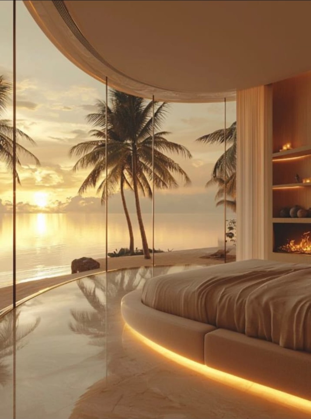Luxury resort suite at sunset